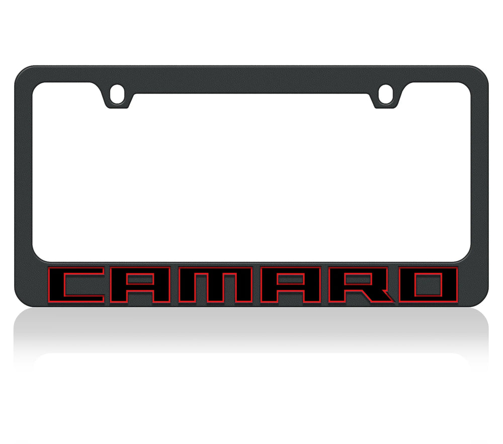BLACK LICENSE PLATE FRAME2018 CHEVROLET CAMARO W/O BLACK WORD WITH RED OUTLINE