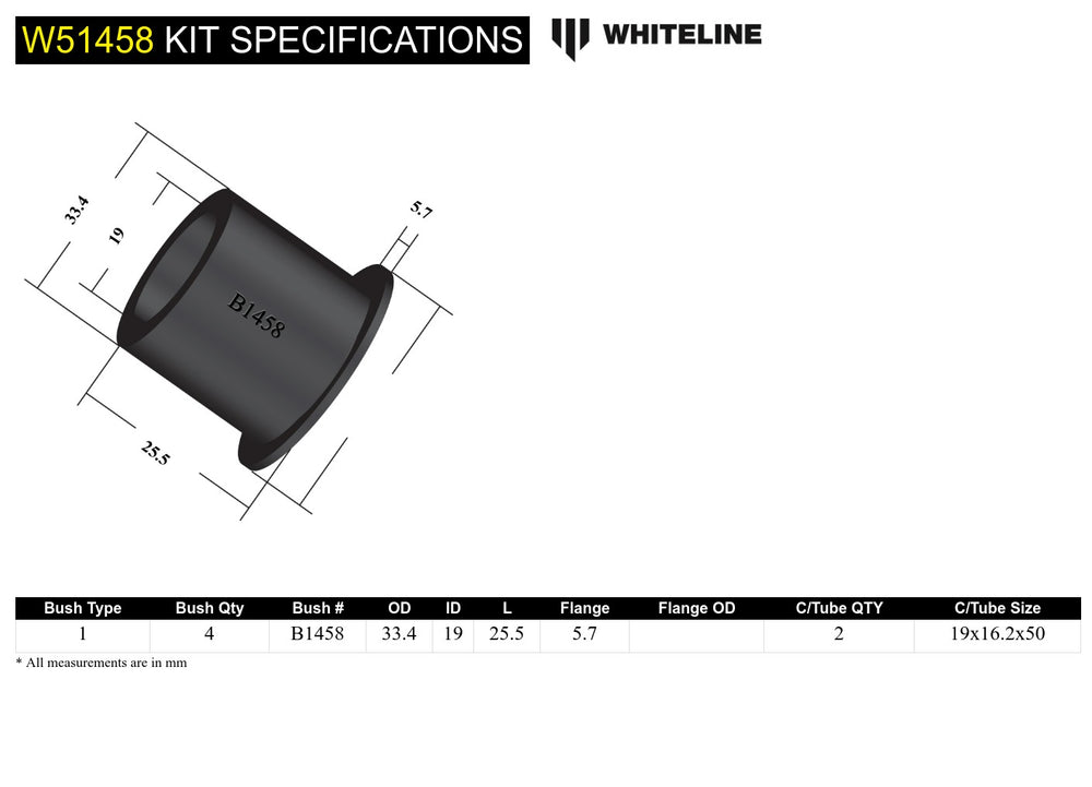 CONTROL ARM LOWER INNER FRONT BUSHING 33MM OD. LOWER INNER