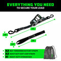 Rhino USA Self-Tensioning Ratchet Straps (2Pk 1.6Inx8Ft) (Black)