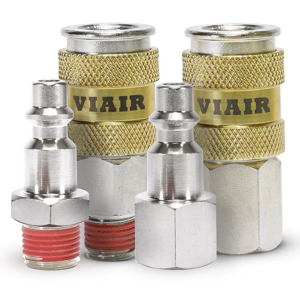 COUPLERS HIGH FLOW 1/4IN NPT M & F QUICK CONNECT STUDS 1/4IN M & F WITH VIAIR LOGO