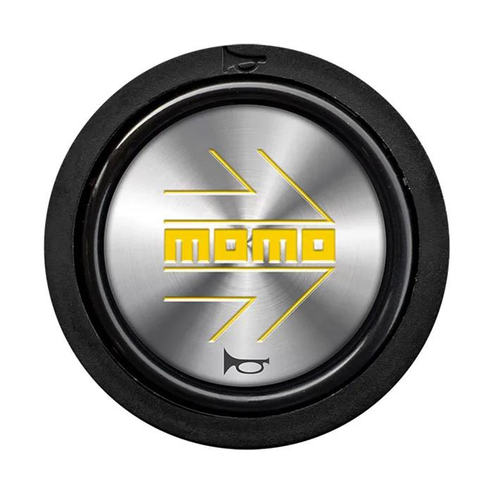 Momo Steering Wheel Horn Button Flat Lip - Shiny Silver/Yellow Logo