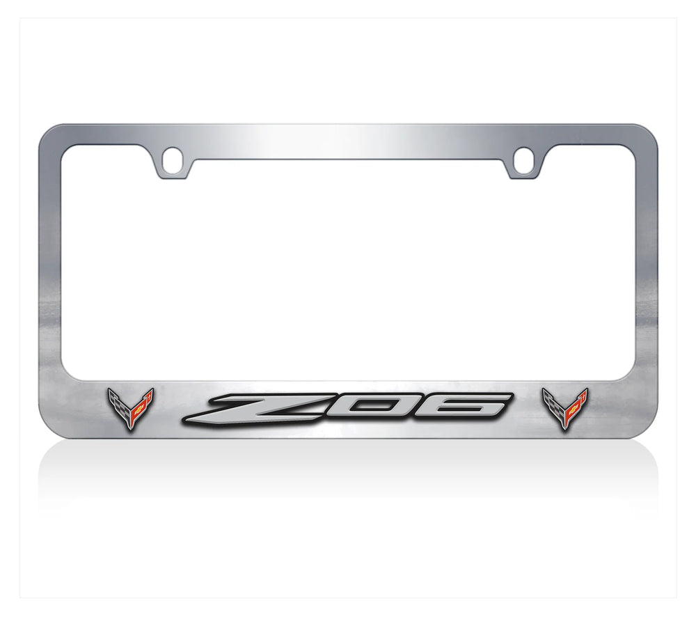 2023 CORVETTE C8 LOGOS WITH Z06 LOGO (INC 73012C) CHROME LICENSE PLATE FRAME