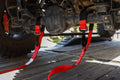 2IN X 10' RATCHET TIE DOWN W/ TWISTED SNAP HOOKS & AXLE STRAP COMBO RED