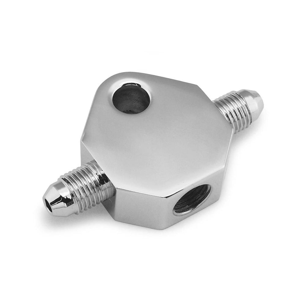 Bikers Choice Chrome Brake Tee 1/8 NPT Center Hole Male AN-3 Side Holes
