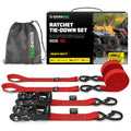 Rhino USA Heavy Duty Ratchet Tie-Downs 2-Pack (Red) 1.6In X 8Ft