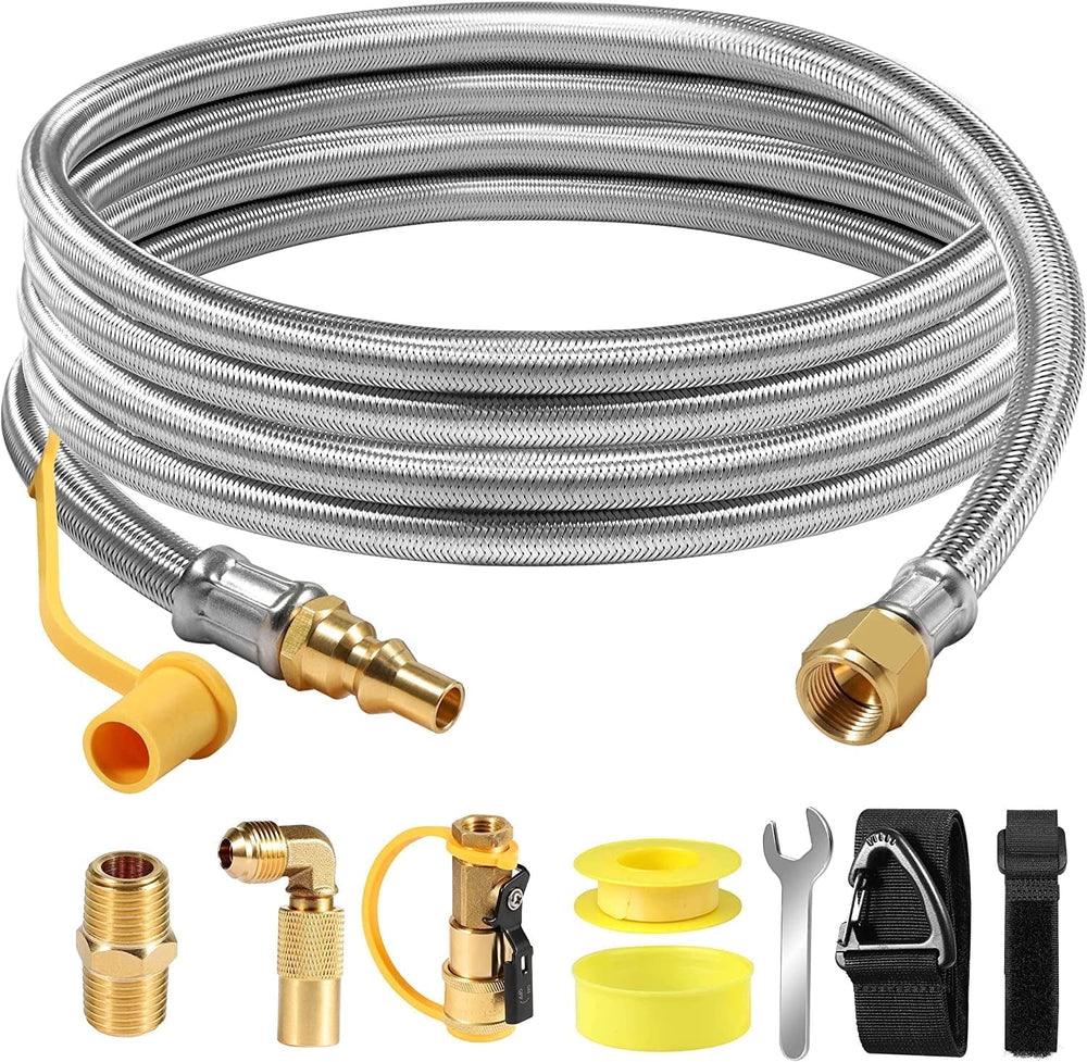 12FT QCK CONN RV PROPANE HOSE 1/4IN ID 1/4IN MALE QCK CONN X 1/4IN FEM QCK CONN W/SHUTOFF VALVE