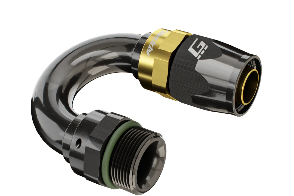 GReddy AN08 180 DEGREE ORB MALE BLACK/GOLD ANODIZED
