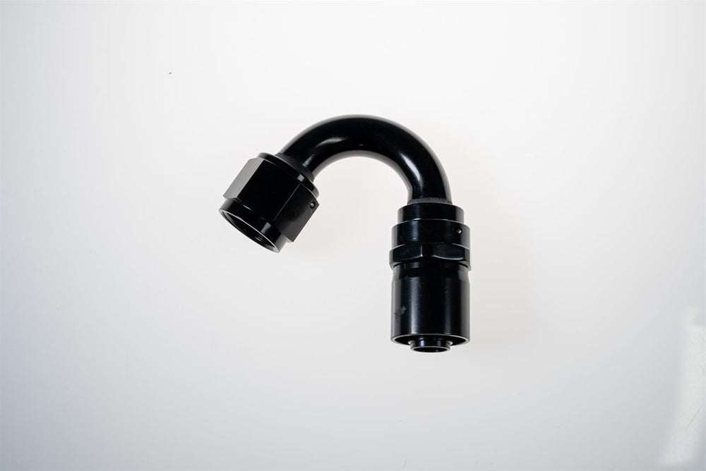 06 AN 150 DEGREE CRIMP STYLE HOSE END W/ BLACK COLLAR BLACK