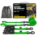 Rhino USA Heavy Duty Ratchet Tie-Downs 2-Pack (Green) 1.6In X 8Ft