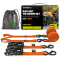 Rhino USA Heavy Duty Ratchet Tie-Downs 2-Pack (Orange) 1.6In X 8Ft