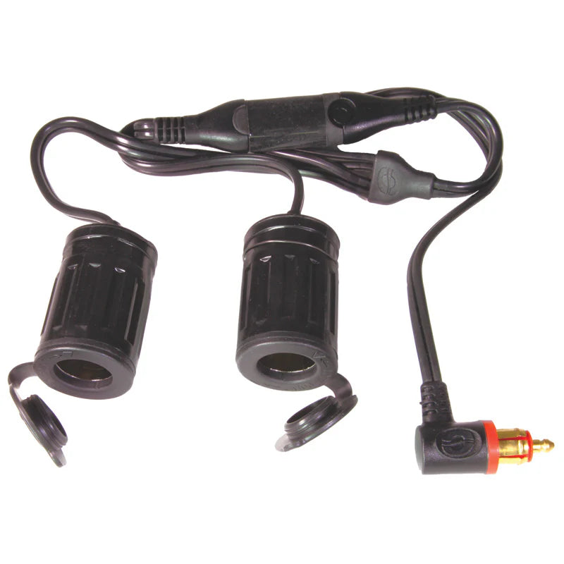 OPTIMATE CABLE O36 YSPLITTER BIKE 90 PLUG IN 2 X AUTO SOCKET OUT
