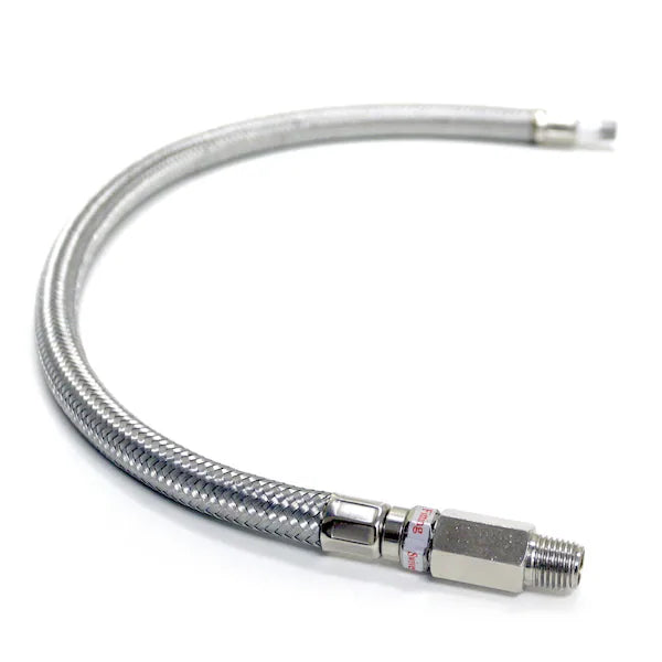 20IN S.S. BRAIDED LEADER HOSE W/CHECK VALVE (1/8INM TO 1/4INM NPT SWIVEL)