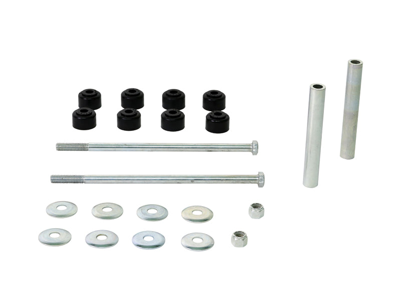 Sway bar - link 8 Bushings 2 Tubes 2 Bolts 8 Washers 2 Nuts Grease