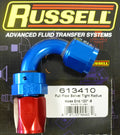 Russell Performance -8 AN Red/Blue 120 Degree Full Flow Swivel Hose End (With 3/4in Radius)