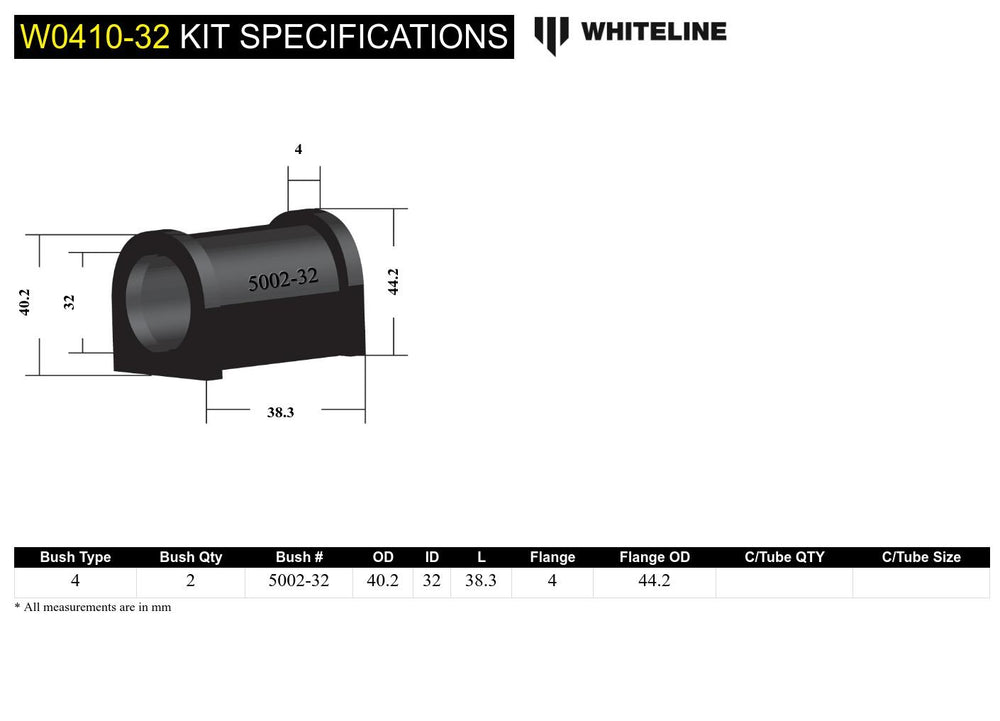 UNIVERSAL 32MM SWAY BAR MOUNT BUSHING(SUITS BRACKET 30MM W 39MM H 39MM D)