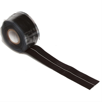 BLACK SILICONE HEAT TAPE PROTECTS WIRE LOOMS FUEL LINES USED TEMPORARY REPAIRS.