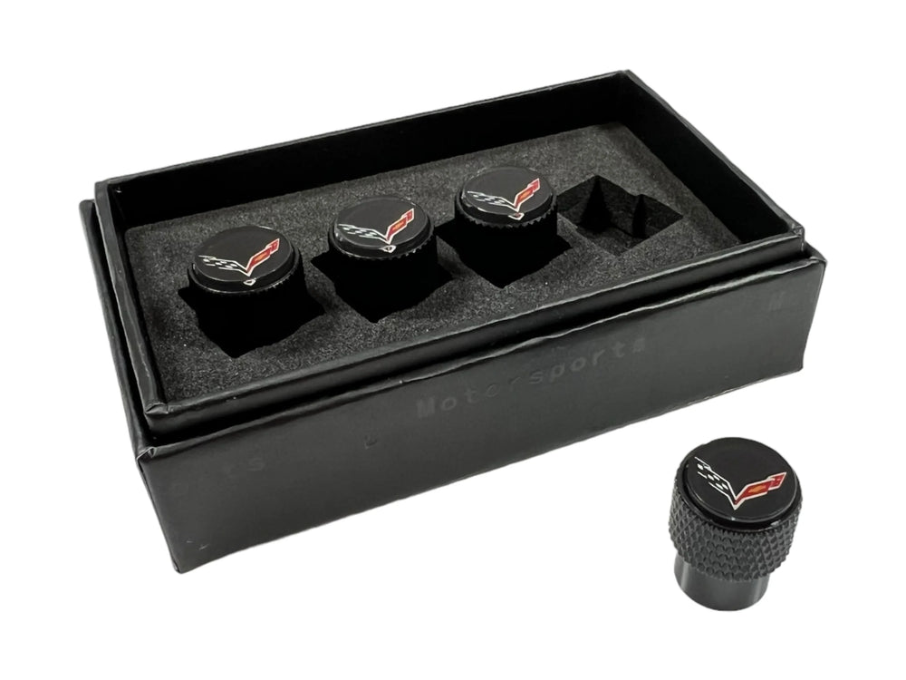 BLACK KNURLED VALVE CAP SET C7 CORVETTE
