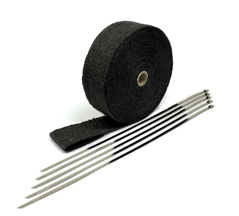 ProSport Fiberglass Heat Wrap 50ftx2in Roll w/5 Stainless Steel Zip Ties Black Universal