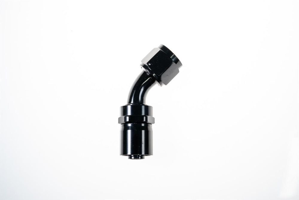 08 AN 45 DEGREE CRIMP STYLE HOSE END W/ BLACK COLLAR BLACK