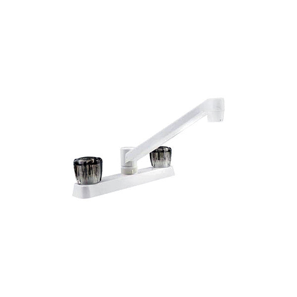 TWO HANDLE RV KITCHEN FAUCET W/SMOKED ACRYLIC KNOBS WHITE