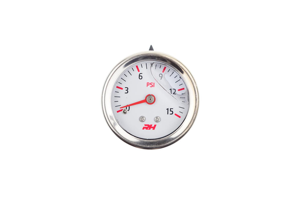 LIQUID FILLED FUEL PRESSURE GUAGE 1/8 NPT INLET 15PSI WHITE W/SILVER SCR