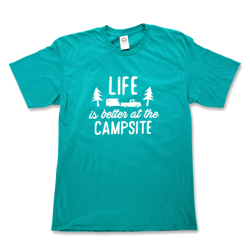 LIFE IS BETTER AT THE CAMPSITE SHIRT TEAL SMALL