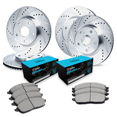 R1 13-19 Cadillac XTS Front & Rear Drill & Slot Silver Rotors w/Ceramic Pads