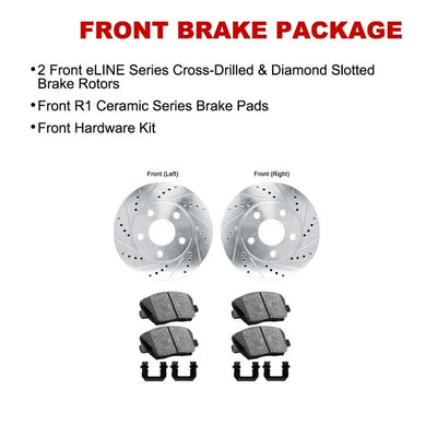 R1 04-08 Isuzu i-370 Front Drill & Slot Silver Rotors w/Ceramic Pads & Hardware