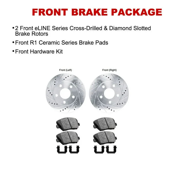 R1 04-08 Isuzu i-370 Front Drill & Slot Silver Rotors w/Ceramic Pads & Hardware