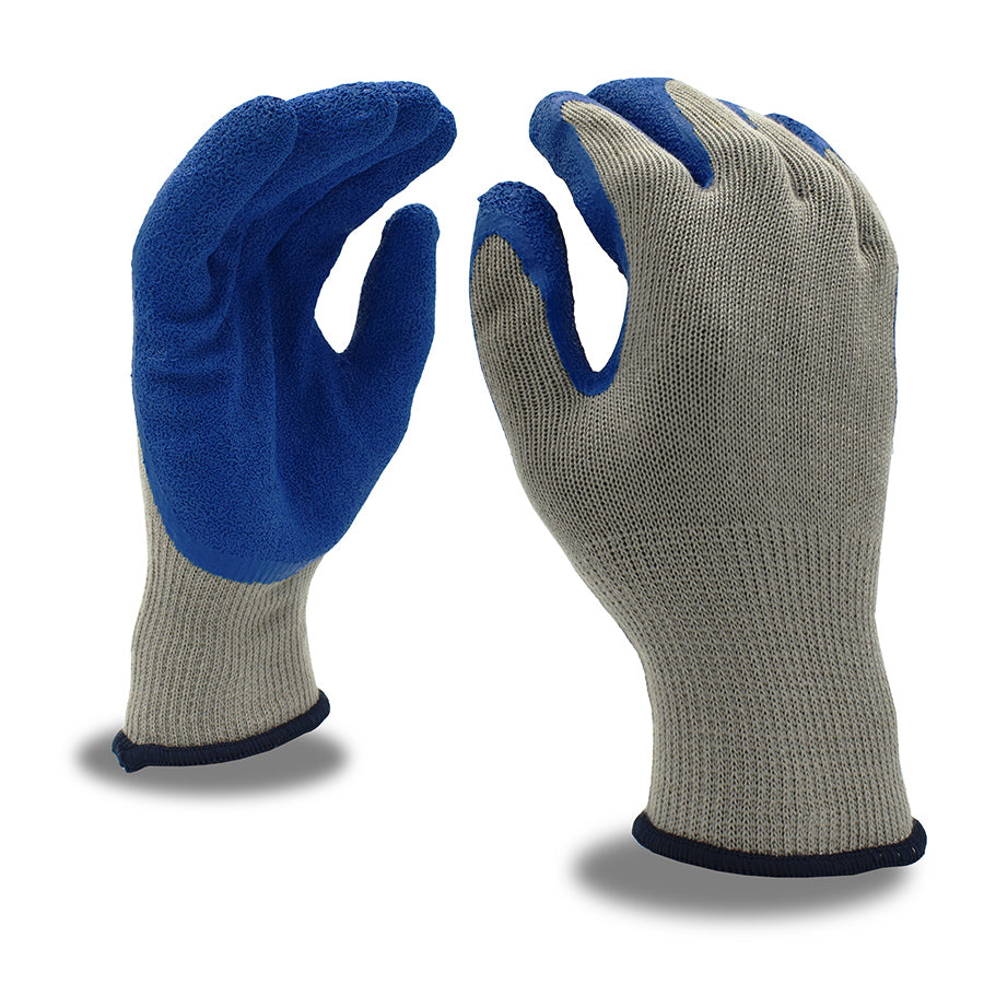 CORGRIP 10G POLY/COTTON BLENDED GRAY GLOVE BLUE CRINKLE LATEX PALMEN2142 1/DZSIZE M