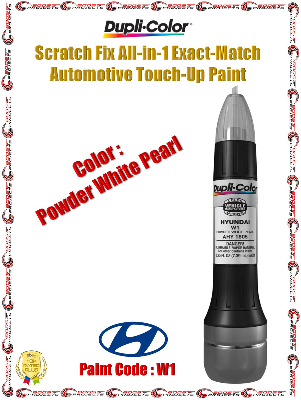 HYUNDAI EXACTMATCH TOUCHUP PAINT; POWDER WHITE PRL;0.5 OZ. PENTIP/BRUSH APPLI