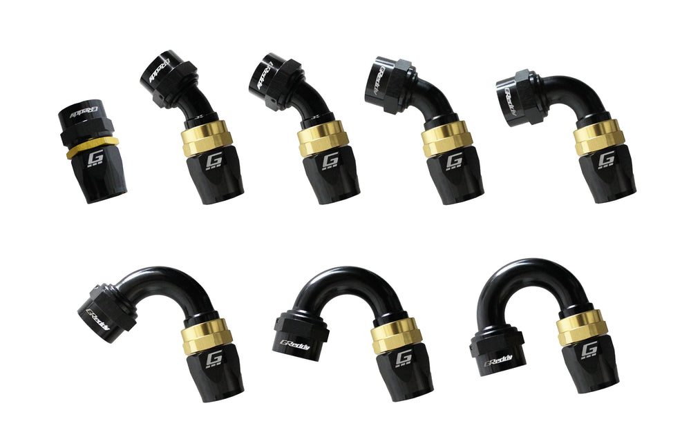 GReddy AN08 30 DEGREE HOSE END SWIVEL BLACK/GOLD ANODIZED