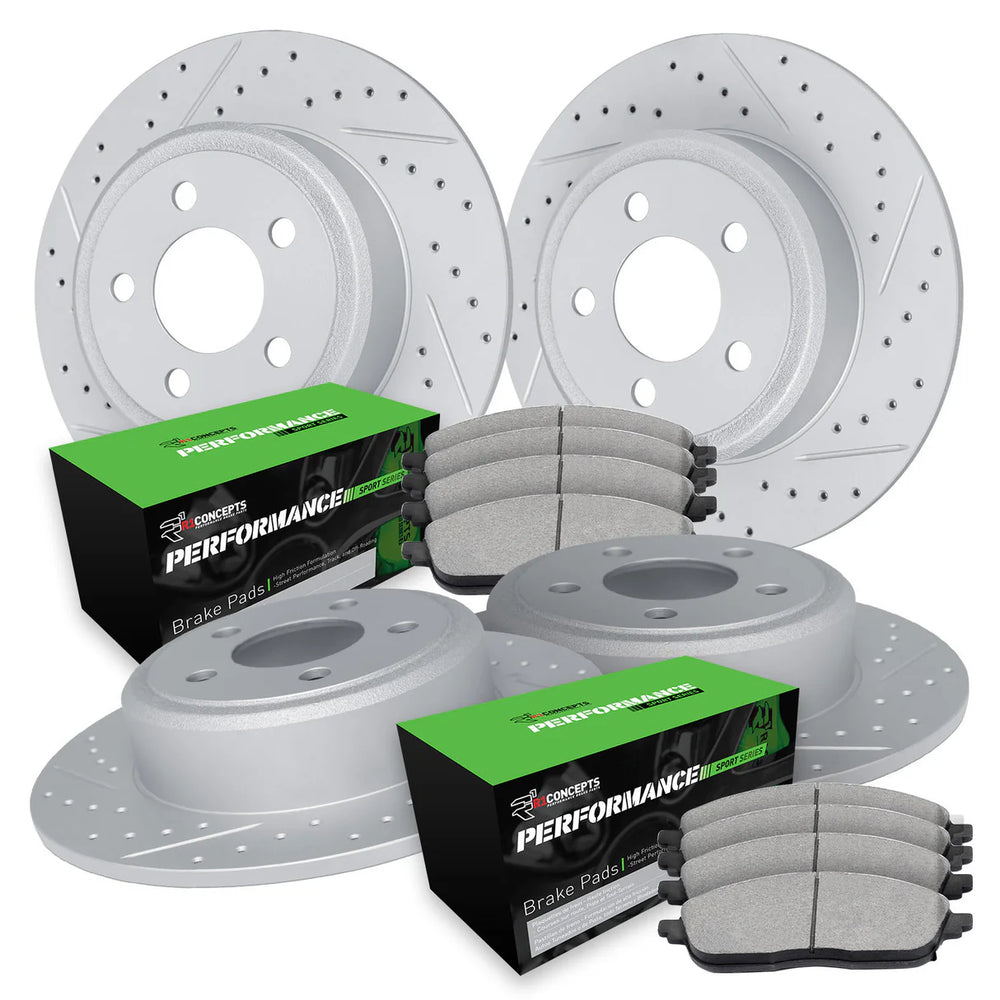 R1 16-24 Chevrolet Camaro Front & Rear GEO-Carbon Drilled & Slotted Rotors w/Performance Sport Pads