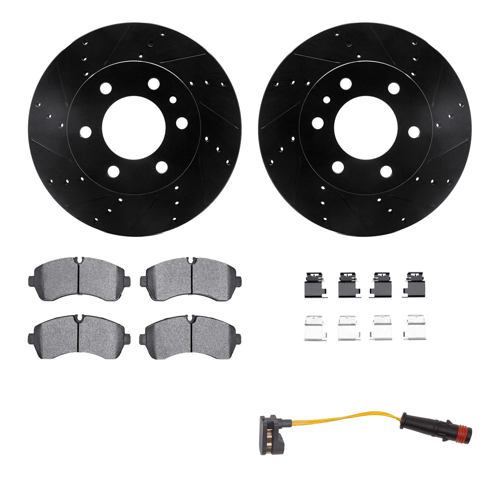 R1 19-26 Mercedes-Benz Sprinter 2500 Front Drill & Slot Blk Rotors w/Super Duty Pads/Sensor/Hardware
