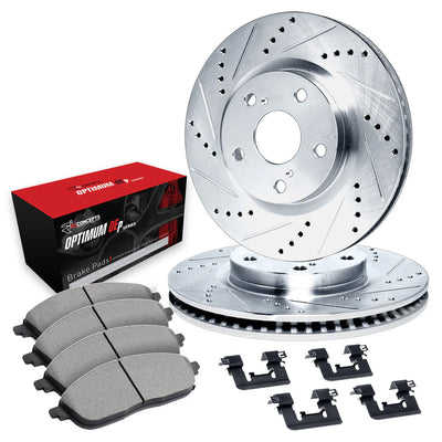 R1 14-16 Maserati Ghibli Rear Drill & Slot Silver Rotors w/Optimum OE Pads & Hardware