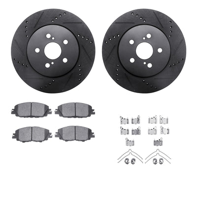 R1 19-26 Toyota Corolla Front Drilled & Slotted Black Rotors w/Optimum OE Pads & Hardware