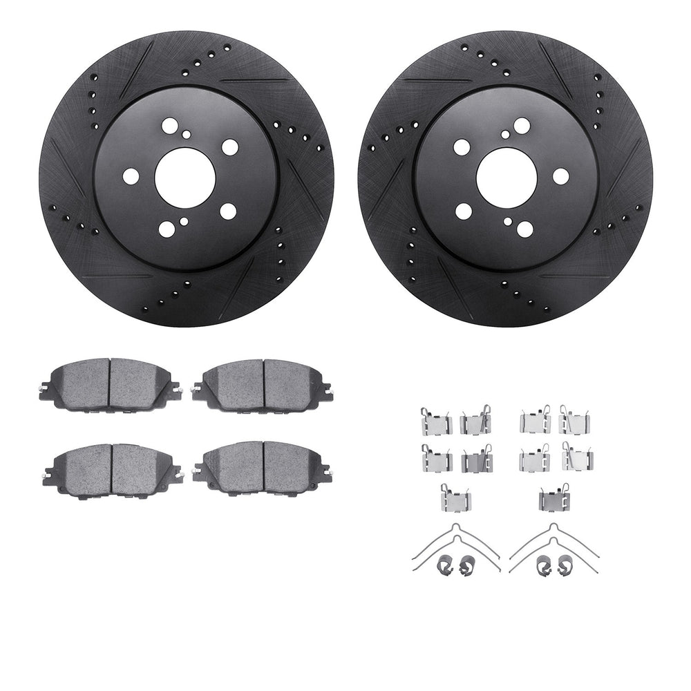 R1 19-26 Toyota Corolla Front Drilled & Slotted Black Rotors w/Optimum OE Pads & Hardware