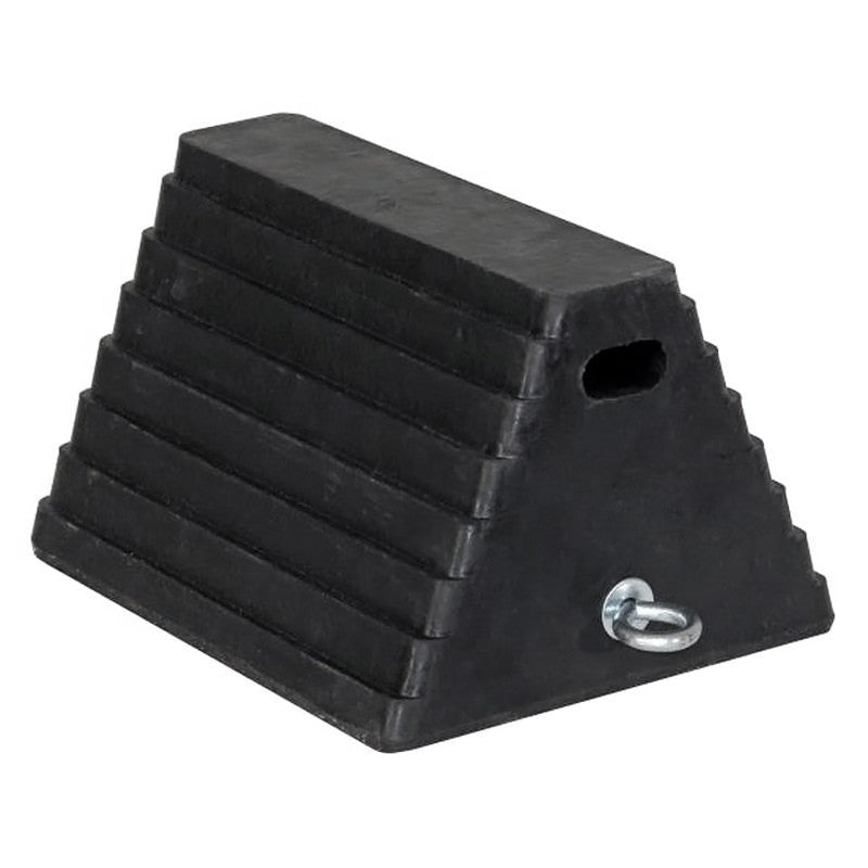 RUBBER WHEEL CHOCK W/CHAIN EYE 10IN X 8IN X 6IN