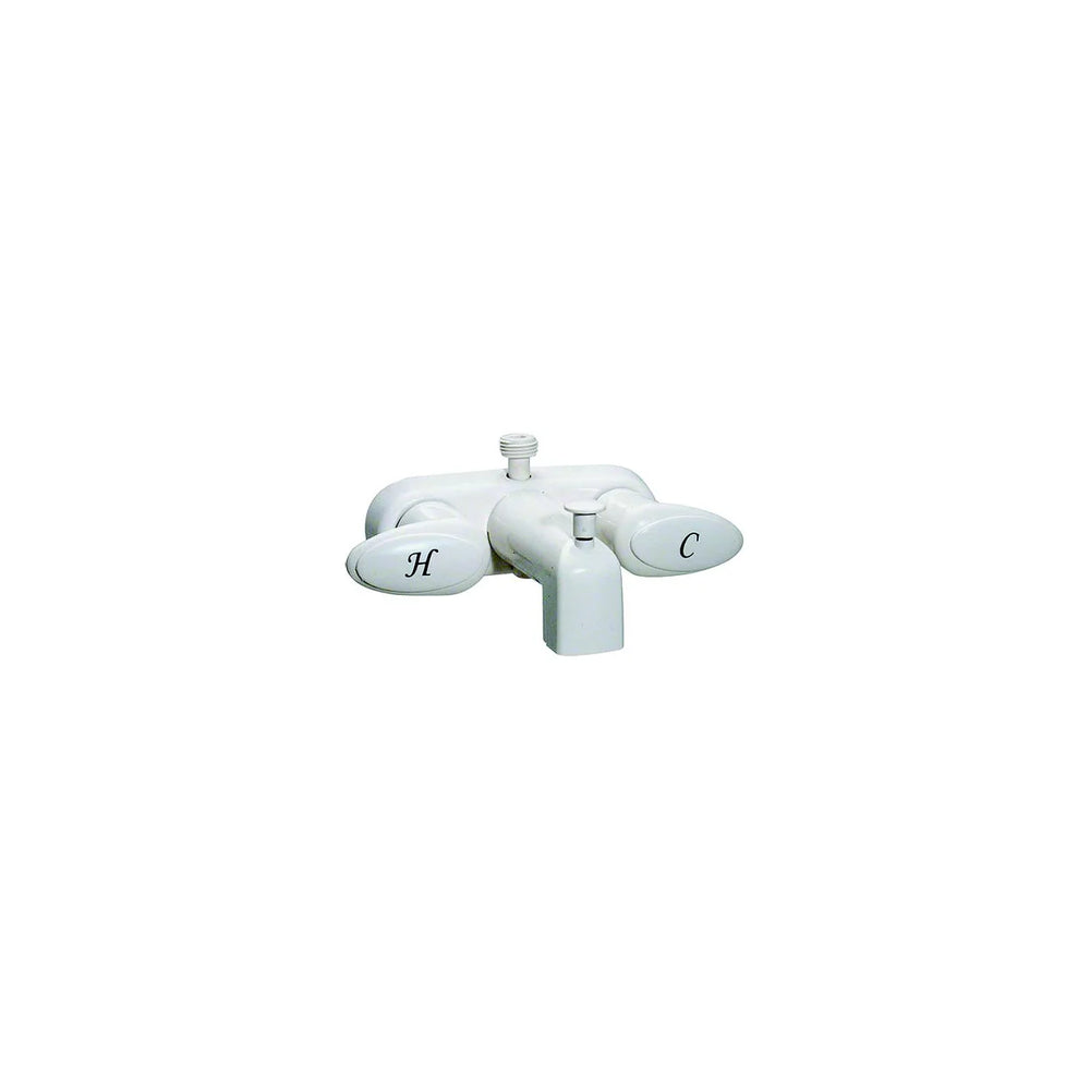 TUB DIV FAUCET W/ DSPUD 4IN 2 LEVER 1/4 TURN PLASTIC WHITE