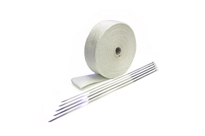 ProSport Fiberglass Heat Wrap White 50ftx2in roll w/ 5 Stainless Steel Zip Ties Universal