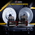 R1 06-24 Ram 1500 Front & Rear GEO-Carbon Drilled & Slotted Rotors w/Optimum OE Pads