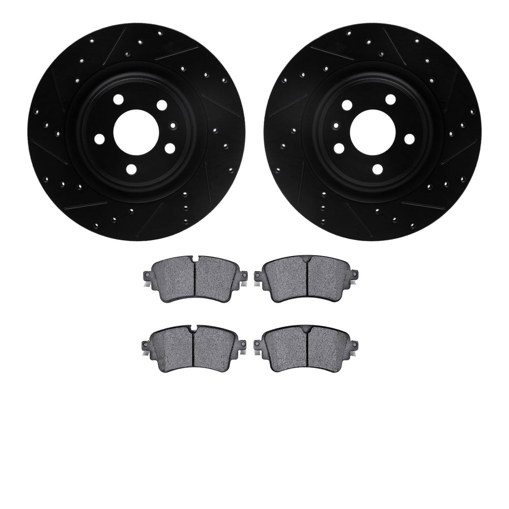 R1 16-20 Audi A7 Sportback Rear Drilled & Slotted Black Rotors w/Euro Ceramic Pads