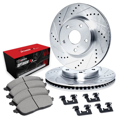 R1 17-25 Alfa Romeo Giulia Rear Drill & Slot Silver Rotors w/Optimum OE Pads & Hardware
