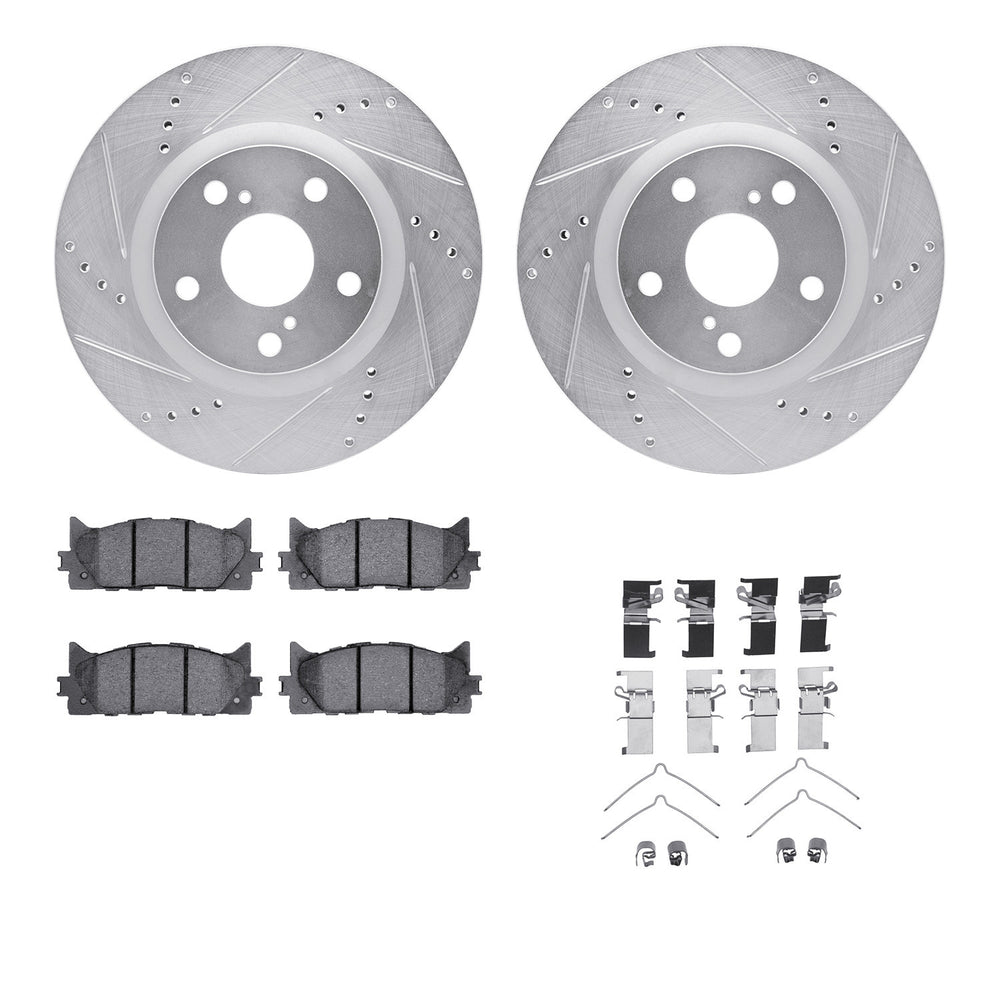 R1 07-18 Toyota Camry Front Drill & Slot Silver Rotors w/Optimum OE Pads & Hardware