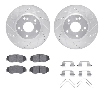 R1 16-21 Honda Civic Front Drill & Slot Silver Rotors w/Optimum OE Pads & Hardware