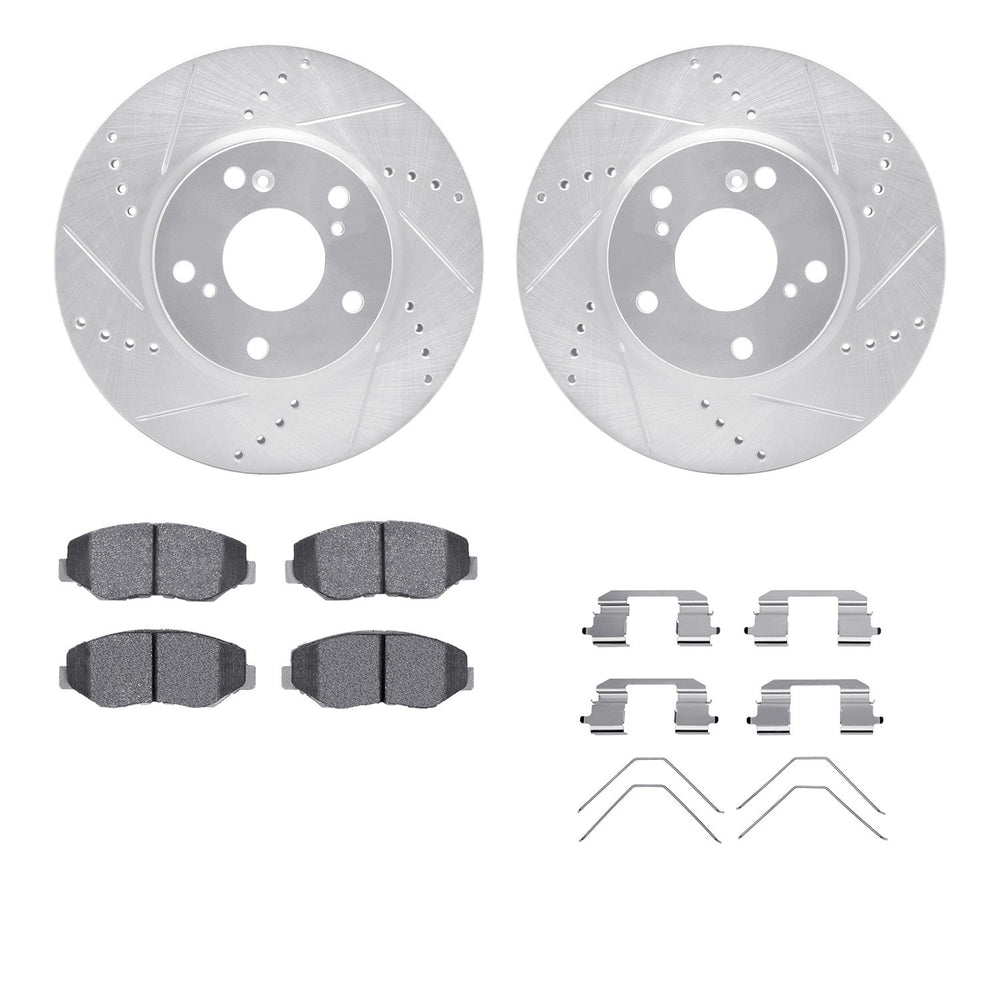 R1 16-21 Honda Civic Front Drill & Slot Silver Rotors w/Optimum OE Pads & Hardware