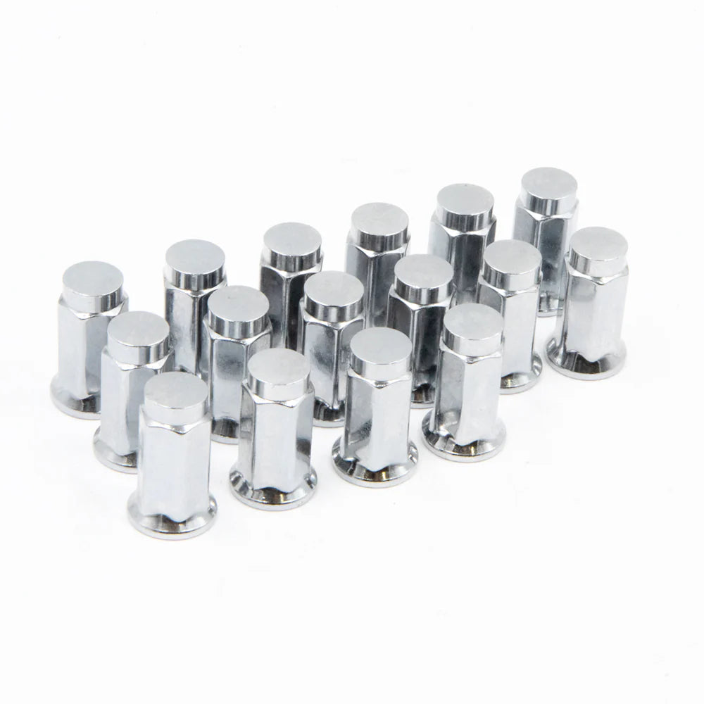 Raceline Hex/Flat Lug Nuts - 12mm x 1.25/17mm - 16 Pack - Chrome