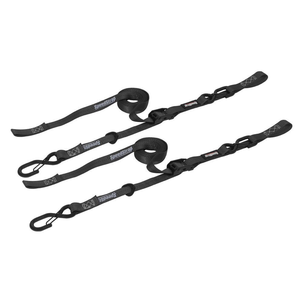 SpeedStrap 1In x 10Ft Cam-Lock Tie Down with Snap S-Hooks and Soft-Tie (2 Pack) - Black