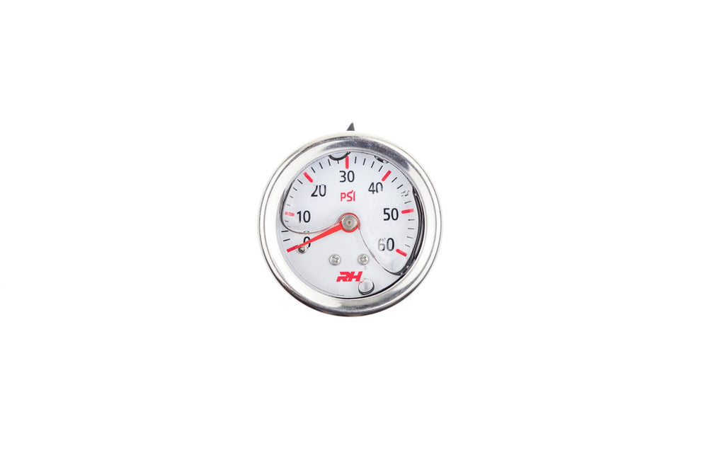 LIQUID FILLED FUEL PRESSURE GUAGE 1/8 NPT INLET 60PSI WHITE W/SILVER SCR