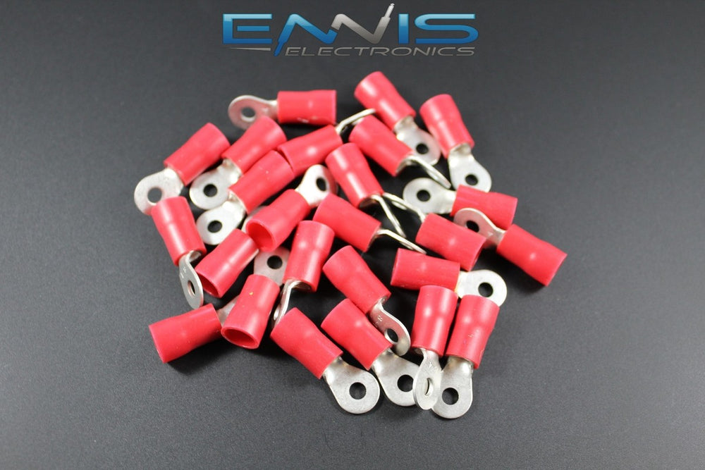 RED VINYL RING TERMINAL 8 GAUGE #8 PACKAGE OF 25